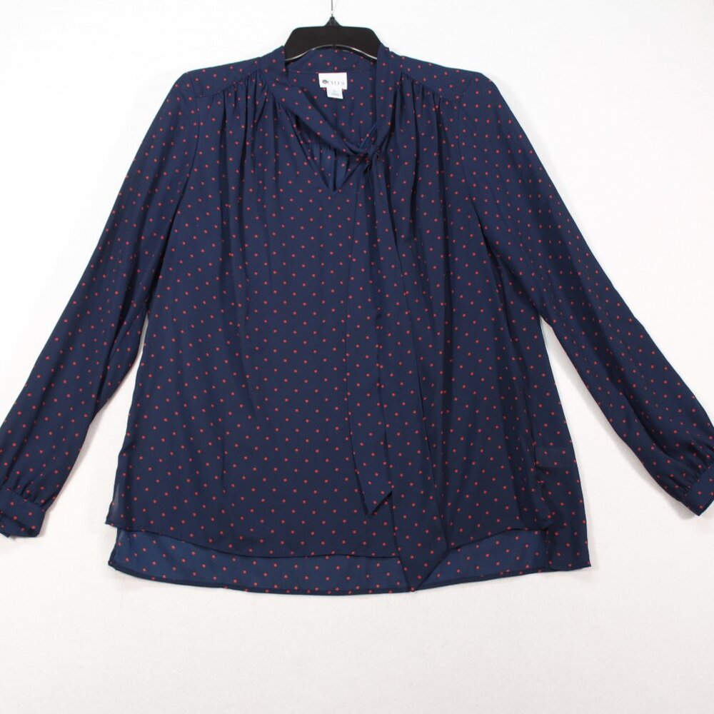 Stylus Blouse Women's Medium Blue Long Sleeve Polka Dot